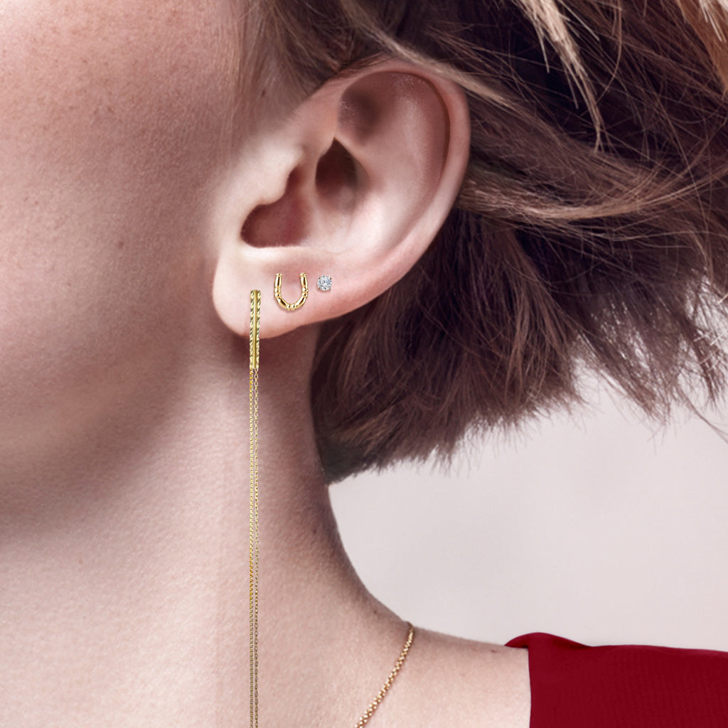 Lucky Horseshoe Stud Earrings - Gold