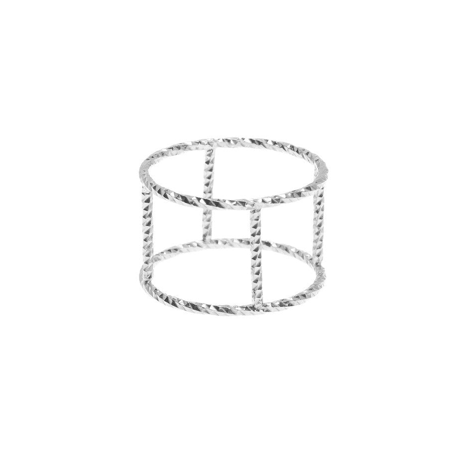 Double Protective Circle ring in silver, made from our signature diamond cut faceted wire.