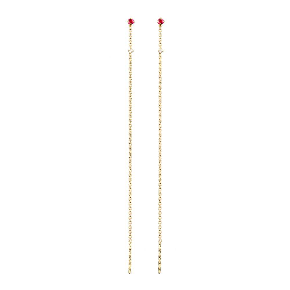Needle and Thread Diamond and Ruby Earrings - Gold