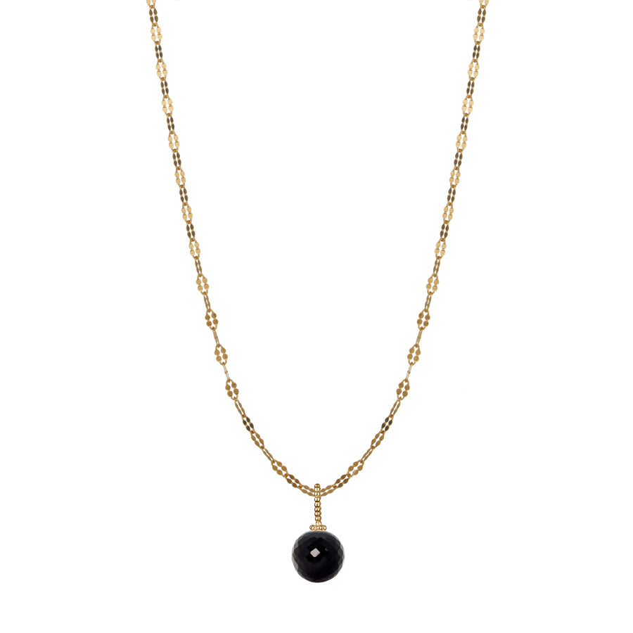 Black Spinel Disco Ball Necklace - Gold