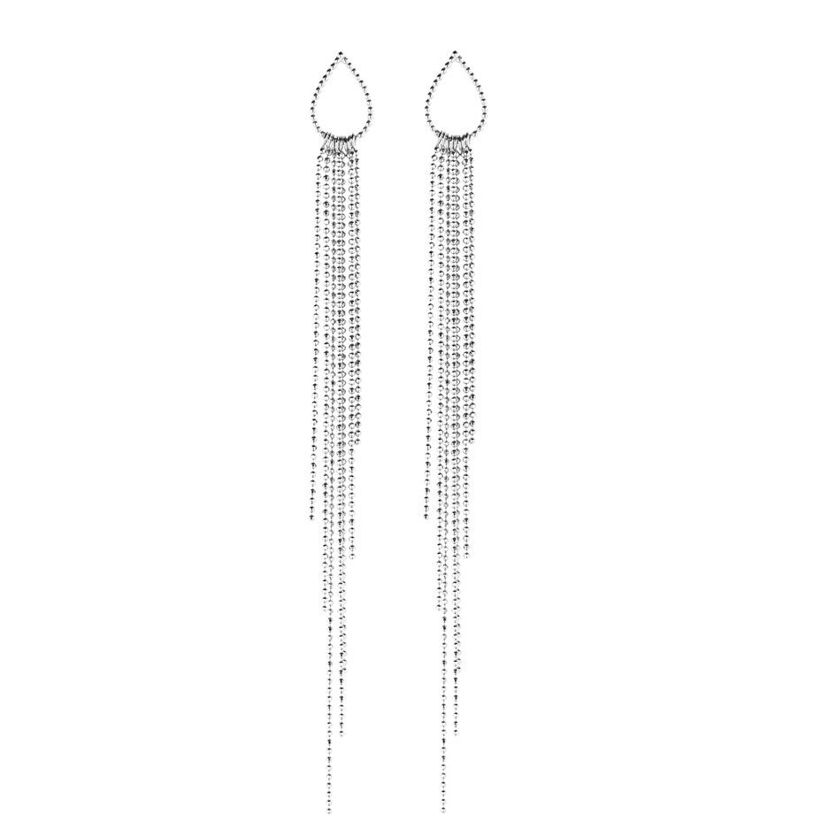 Dew Drop Waterfall earrings in silver, a shimmering show stopper whilst remaining elegant and sophisticated.