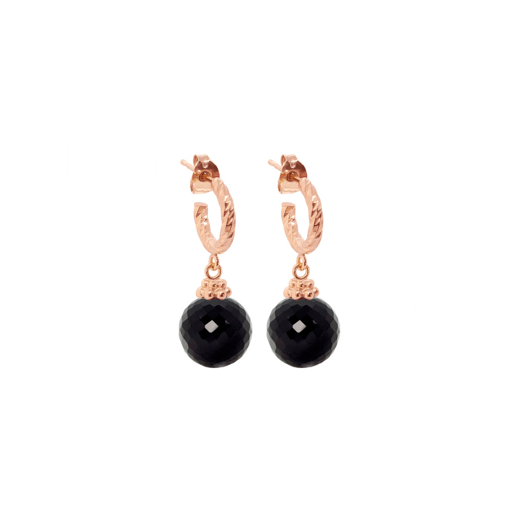 Black Spinel Disco Ball Earrings - Rose Gold