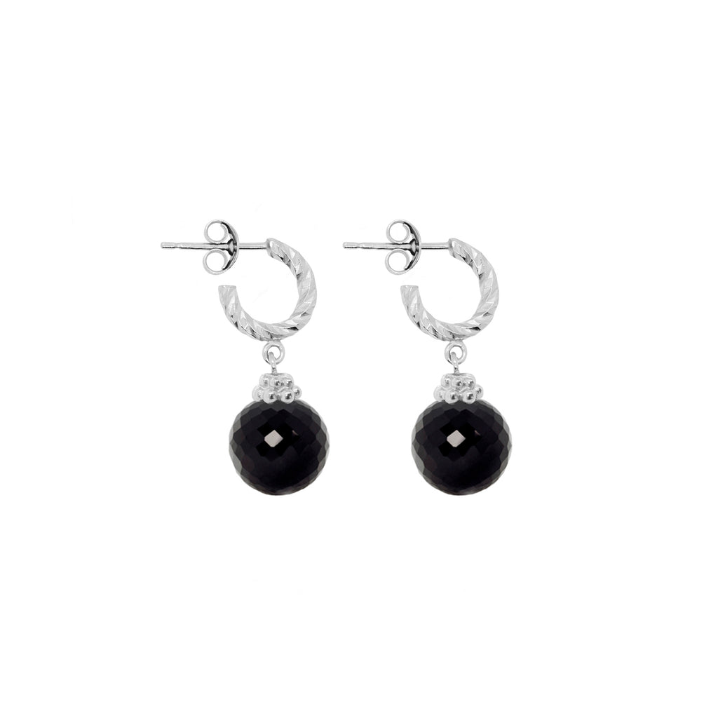 Black Spinel Disco Ball Earrings - Silver