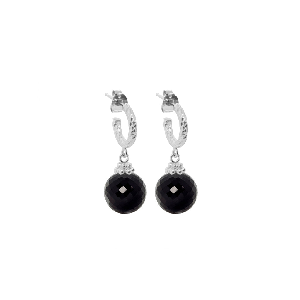 Black Spinel Disco Ball Earrings - Silver