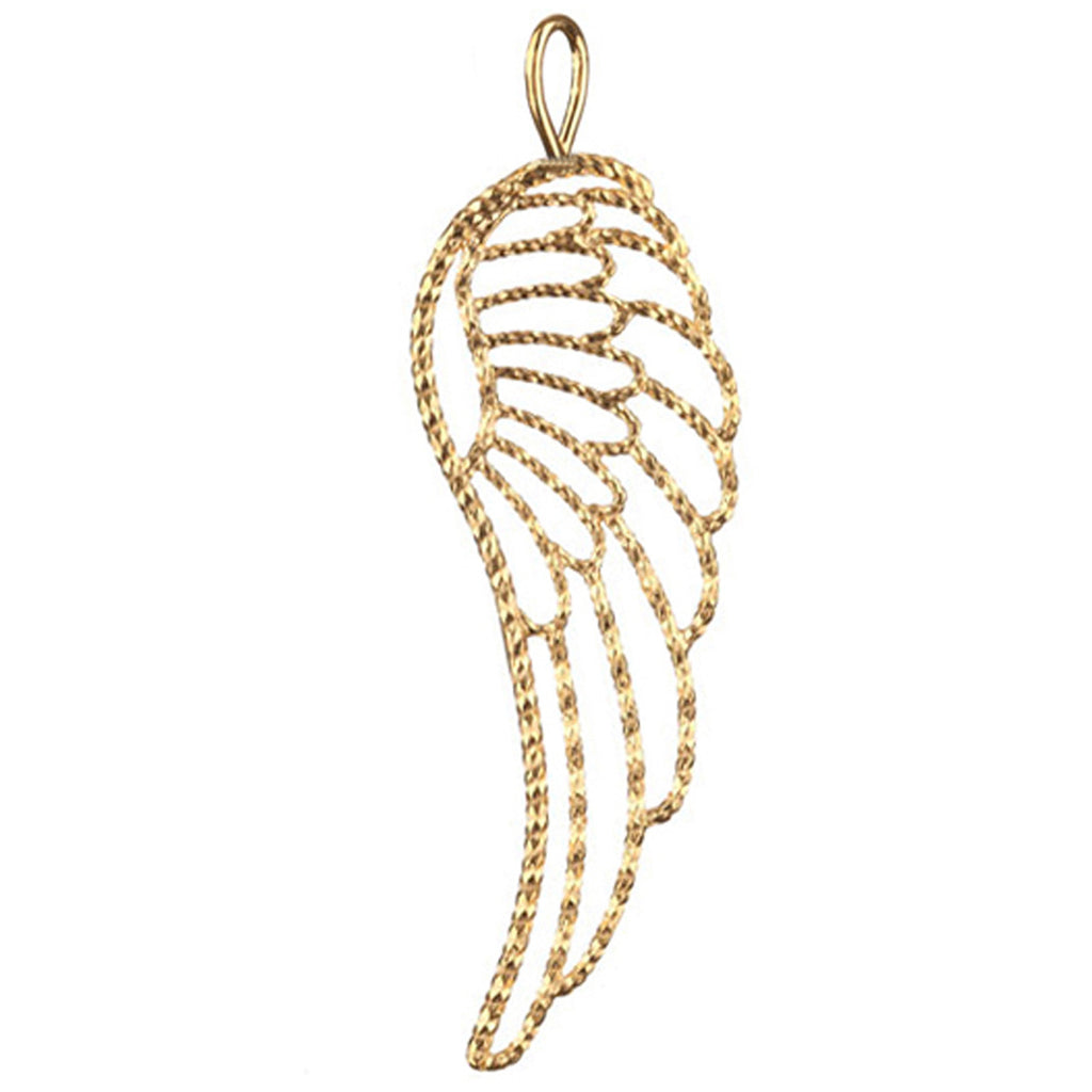 Endless Affection Wing charm in gold, featuring a large outlined wing charm made from diamond cut sparkling wire.