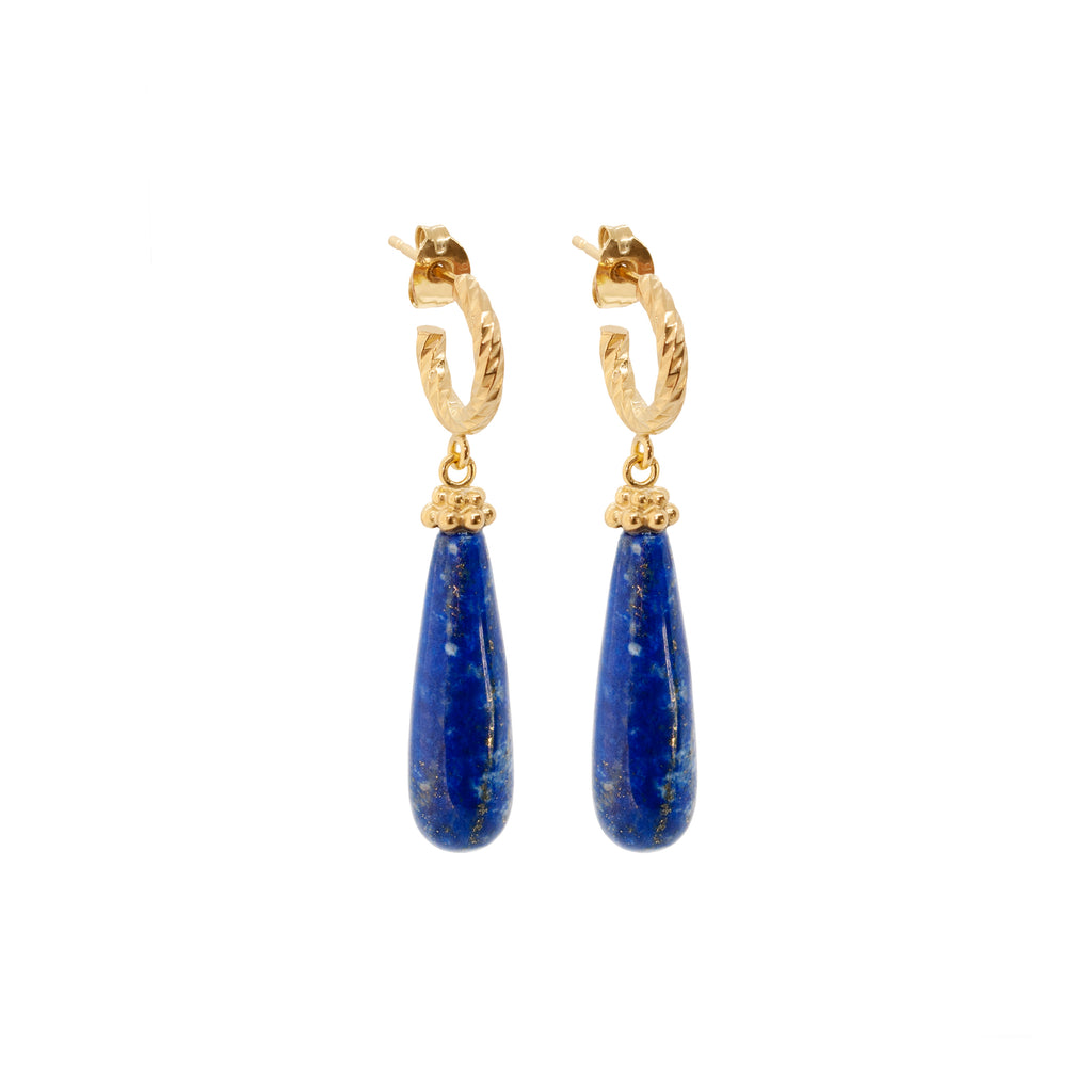 Drops of Courage Lapis Lazuli Earrings - Gold