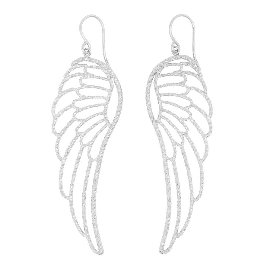 Large Angel Wing earrings in silver.