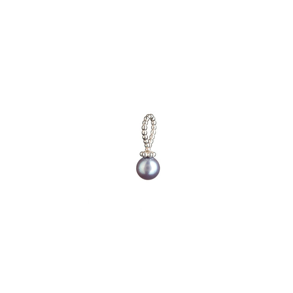 Pirate's Black pearl charm in silver, made from a medium size black pearl and beaded bail.