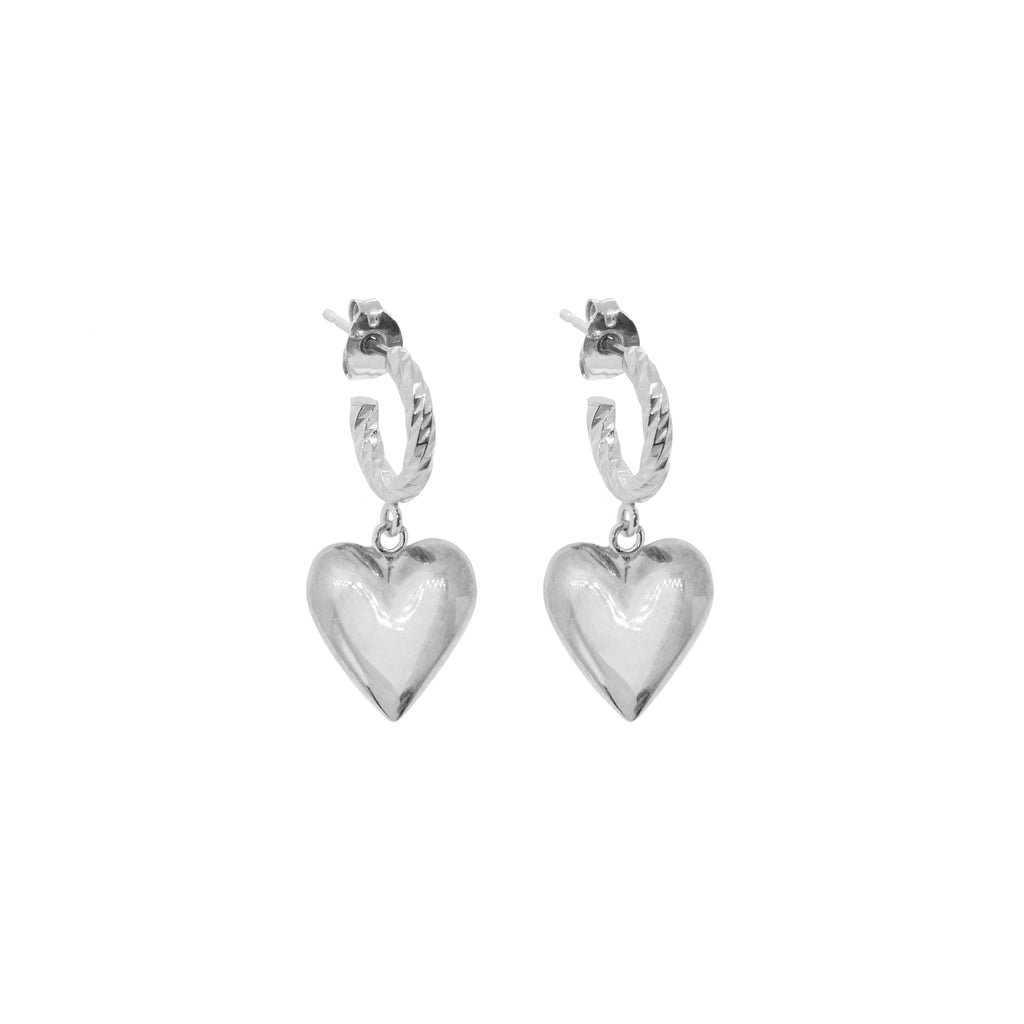 Full Of Love Heart Earrings - Silver