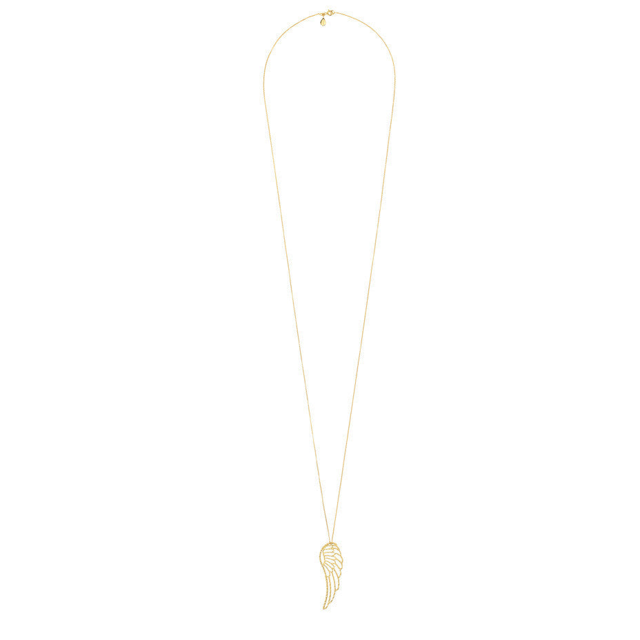 Long Angel Wing necklace in gold with our signature faceted texture.