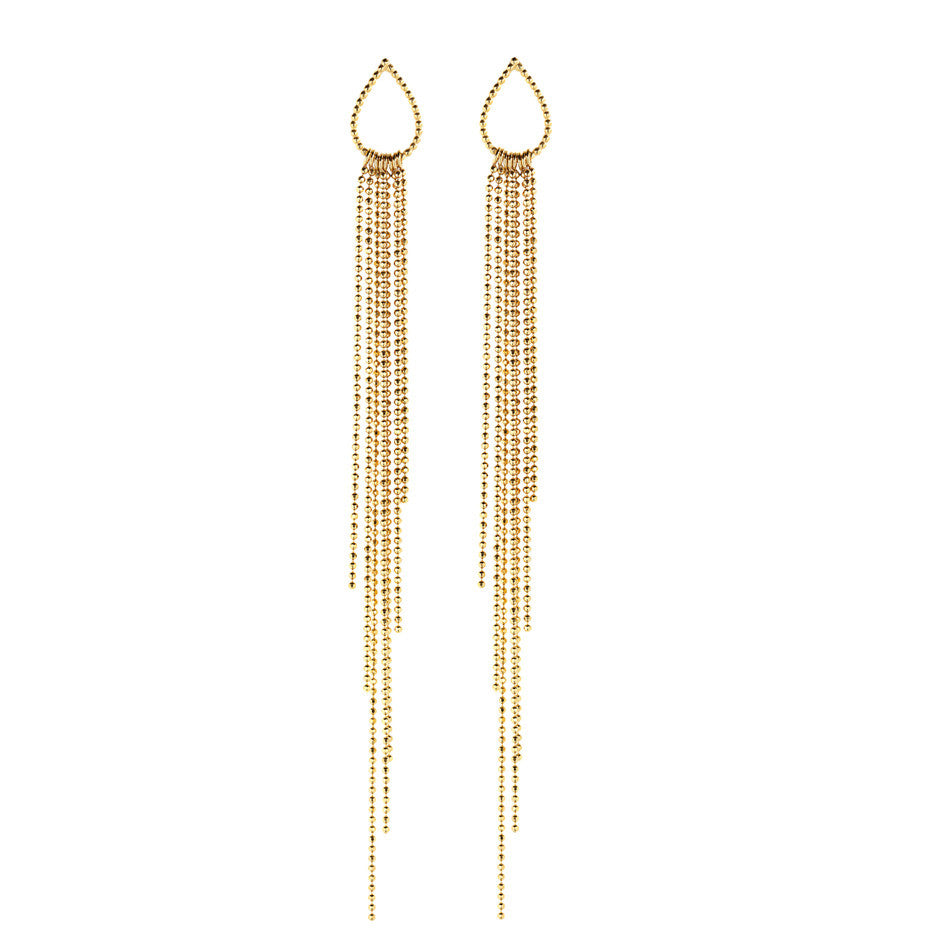 Dew Drop Waterfall earrings in gold, a shimmering show stopper whilst remaining elegant and sophisticated.