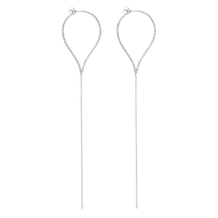Billowing Sail Pointed Hoop earrings in silver, made from sparkling pointed hoops and delicate chain.
