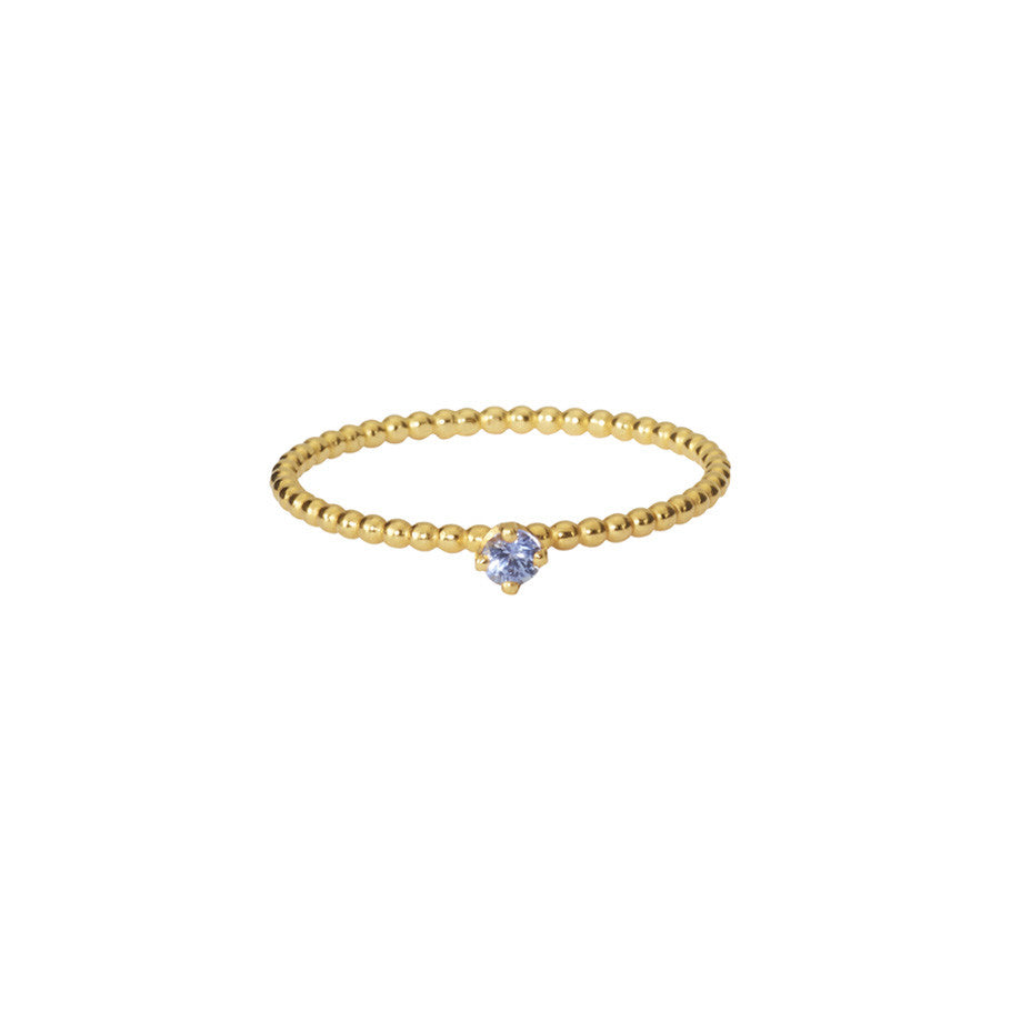 Delicate Forget-Me-Not blue sapphire beaded ring in gold. 