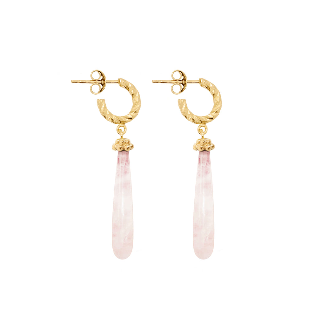 Drops of Love Rose Quartz Earrings - Gold