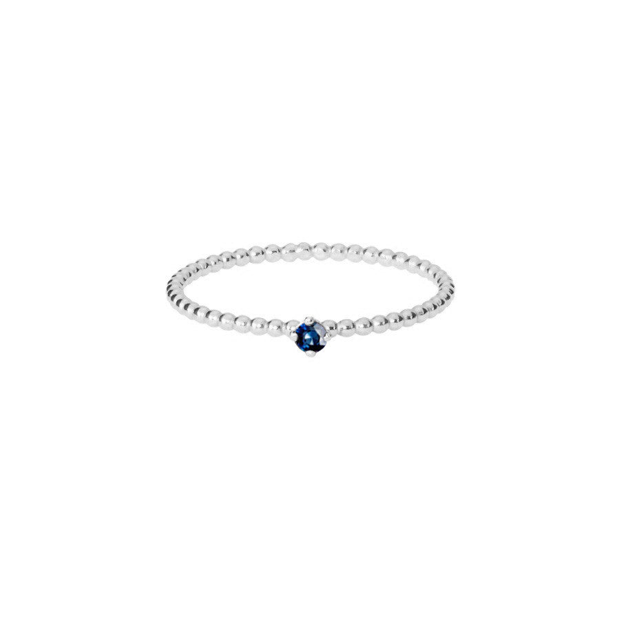 Royal Blue Sapphire ring in silver, featuring a claw set sapphire on our signature beaded band.