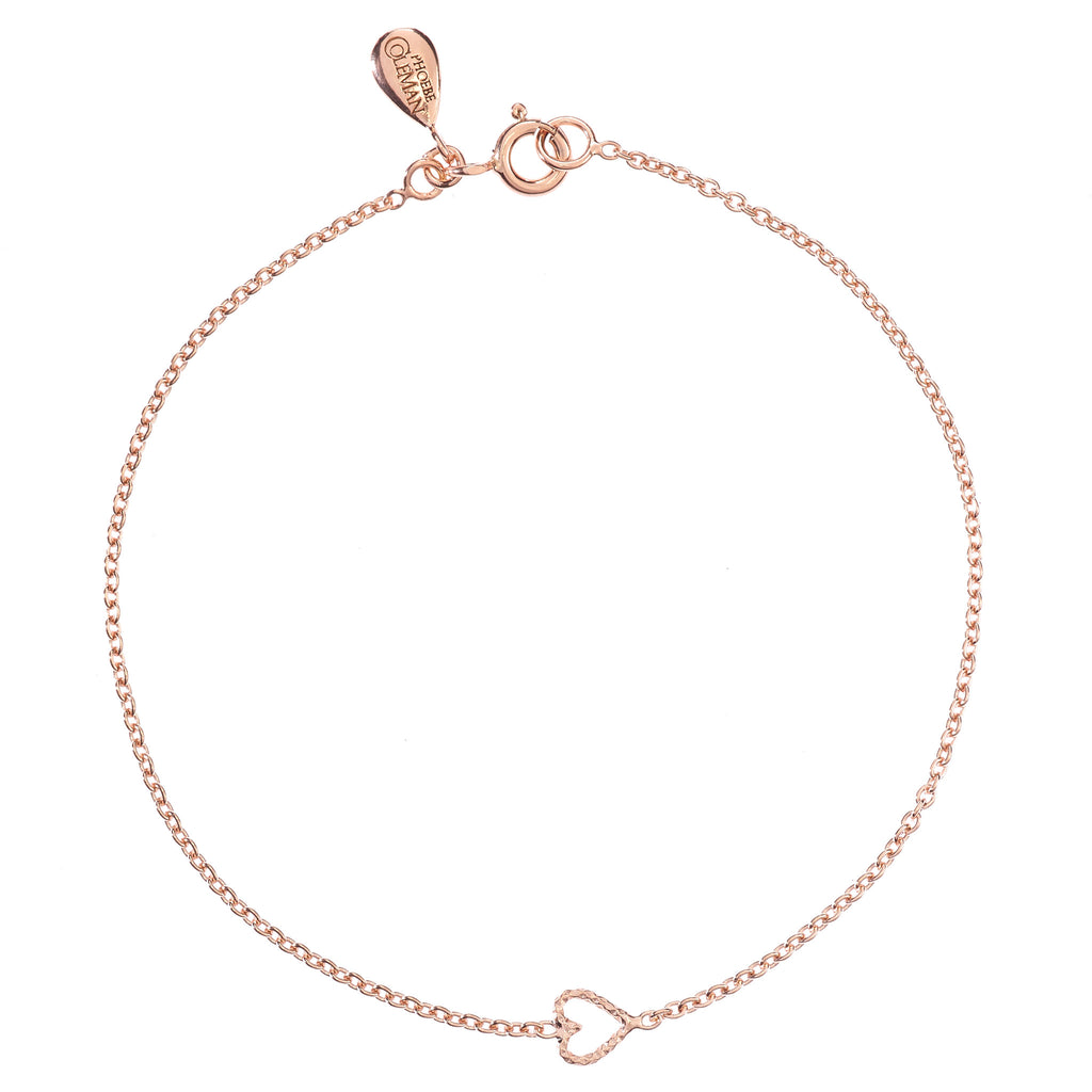 Love Me Tender Heart bracelet in rose gold, featuring an adorable tiny open heart.