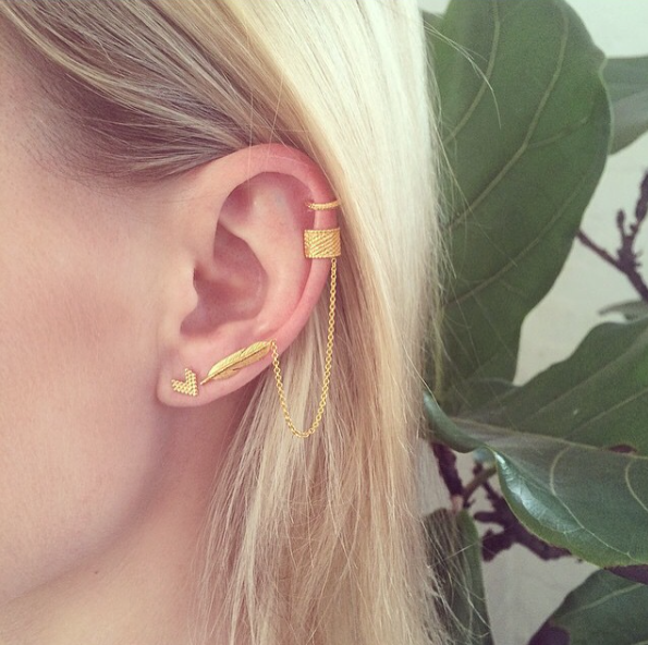 Warrior Ear Cuff and Feather Stud Earrings - Gold