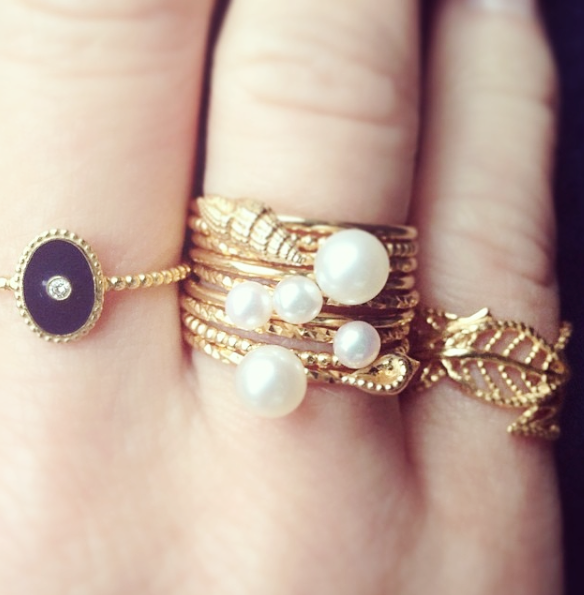 Sound of the Sea Shell Ring With Beaded Band - Gold