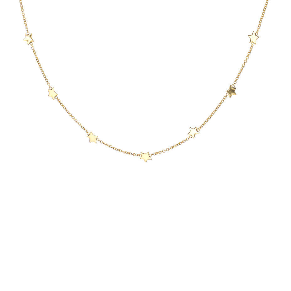 Seven Star necklace in gold, featuring seven tiny sparkling stars. 