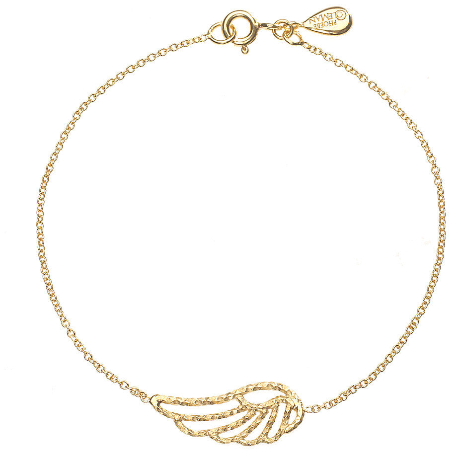 Angel Wing bracelet in gold, featuring an exquisite sparkling angel wing on a thin chain.