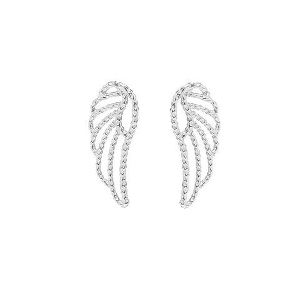 Angel Wing Stud Earrings - Silver