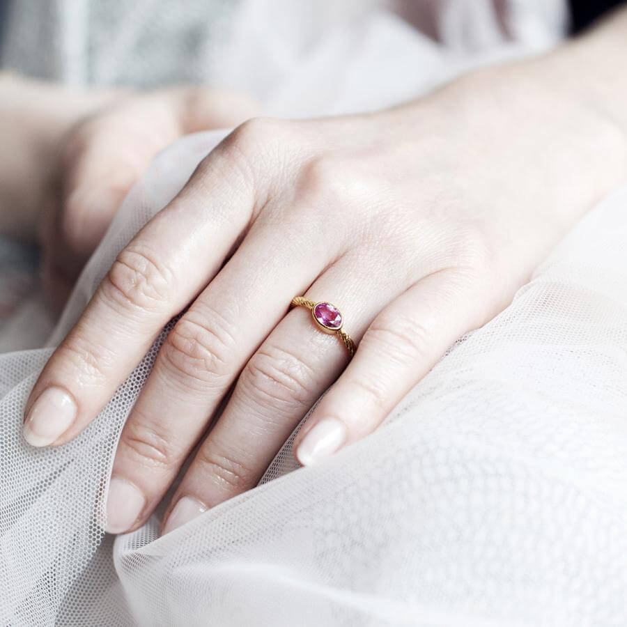 Aphrodite Engagement Ring - Bezel Set Pink Sapphire