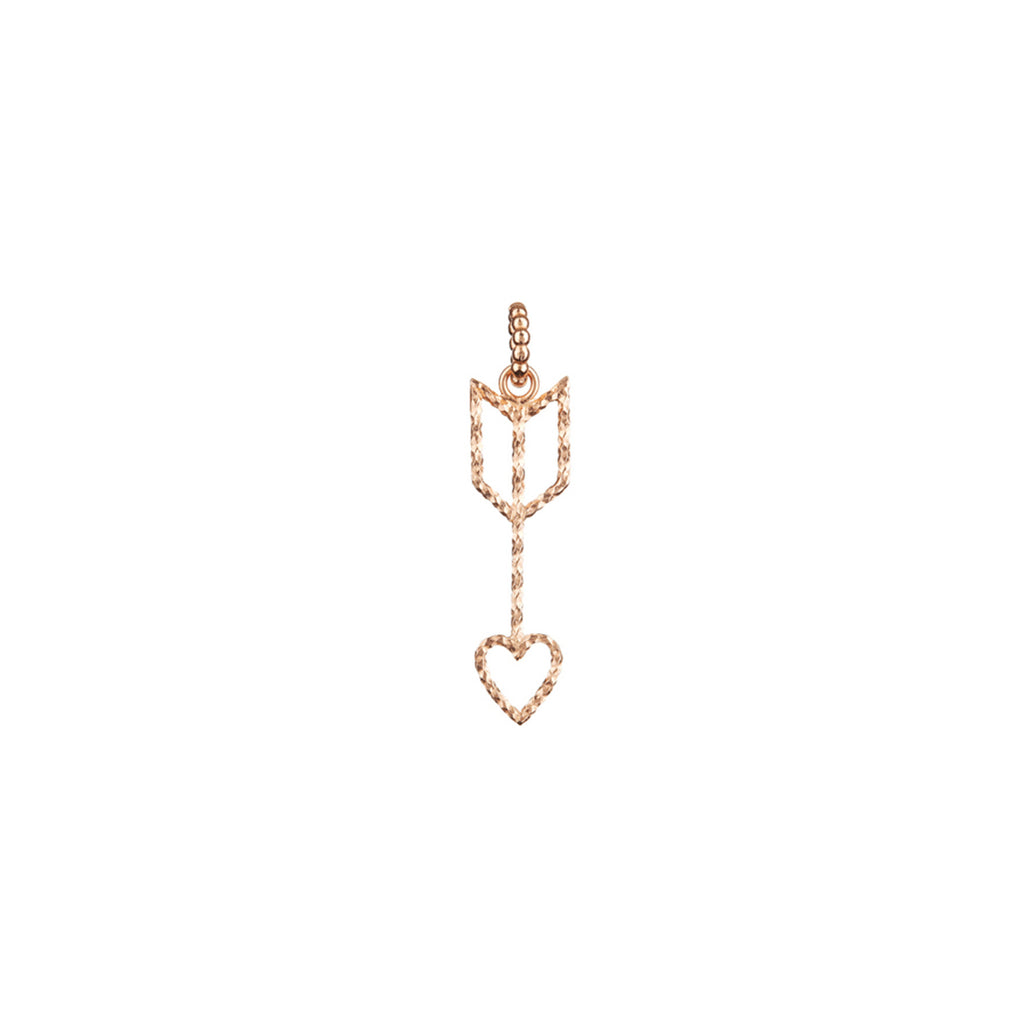 Arrow Of Love charm in rose gold, featuring a heart arrow made of sparkling diamond cut wire.