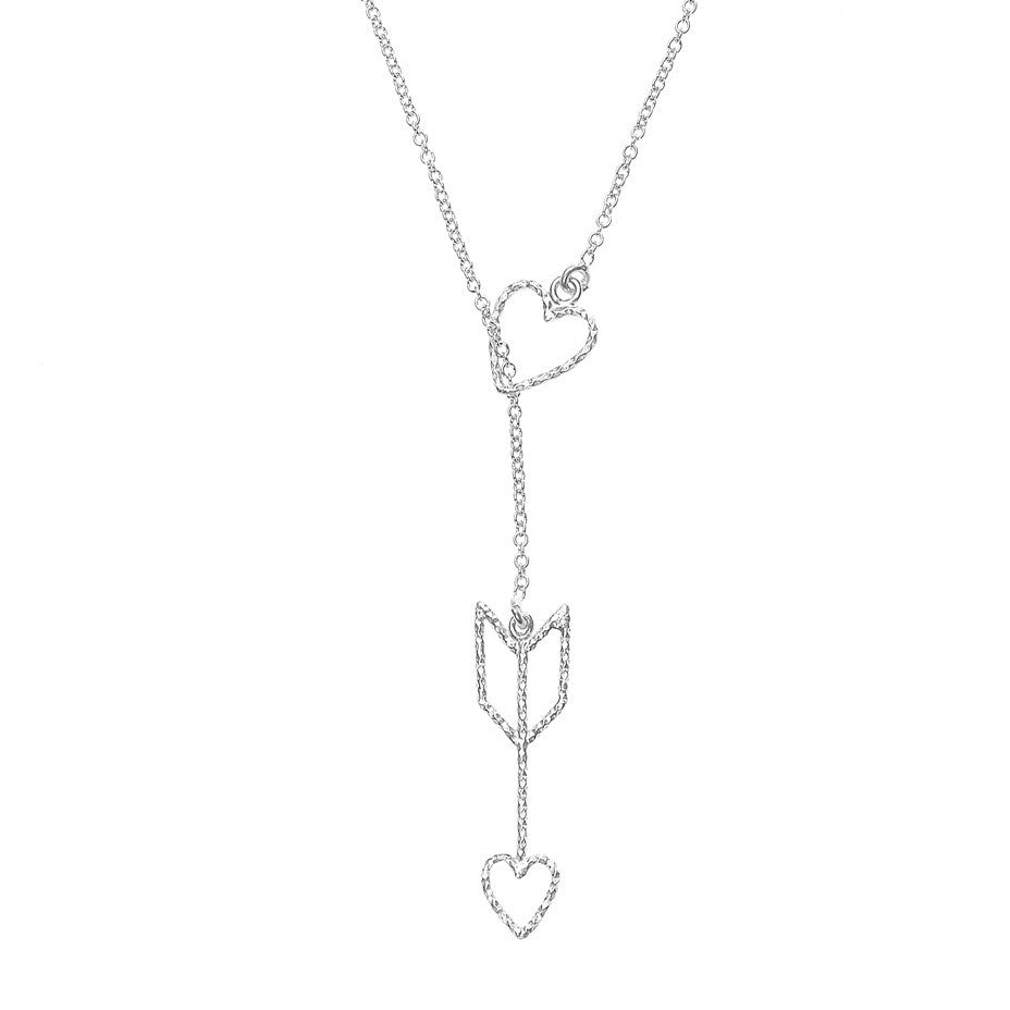 Arrow Of Love necklace in silver, featuring a delicate and sparkling heart and arrow design.