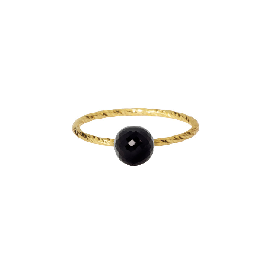 Black Spinel Disco Ball Stacking Ring - Gold
