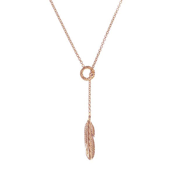 Take Flight Feather Lariat Necklace - Rose Gold