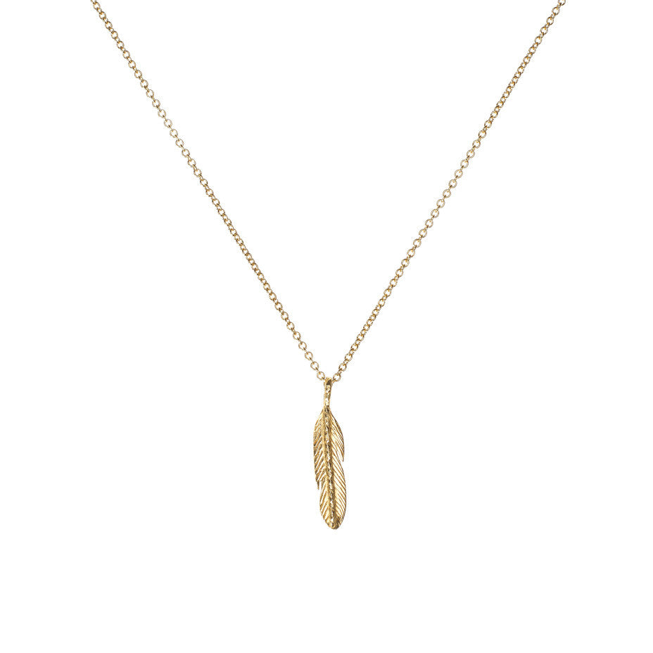 Take Flight Feather necklace in gold.