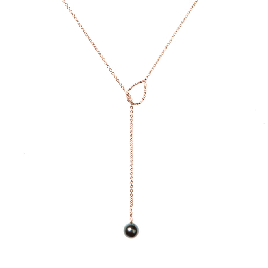 Lunar Eclipse Black Pearl Lariat Necklace - Rose Gold