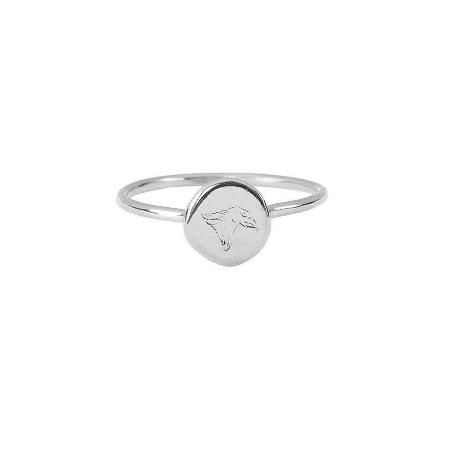 Time Eagle Stacking ring in silver, made from a finely engraved head of an eagle decorating a smooth gold coin.