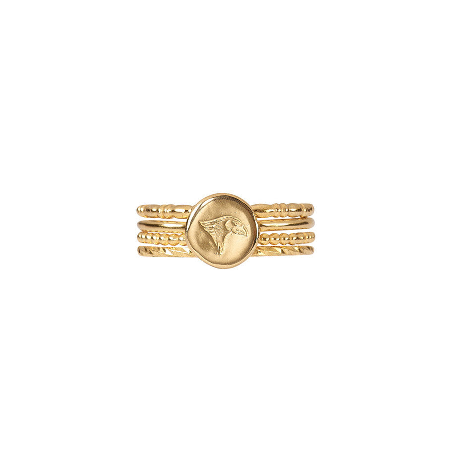 Precious Time Stacking Set in gold, featuring our Eagle Time ring and beaded, bridle and mulitfaceted sparkling bands.