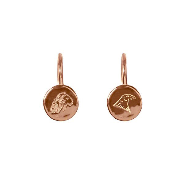 Energy and Time Lion and Eagle Hook Earrings - Rose Gold