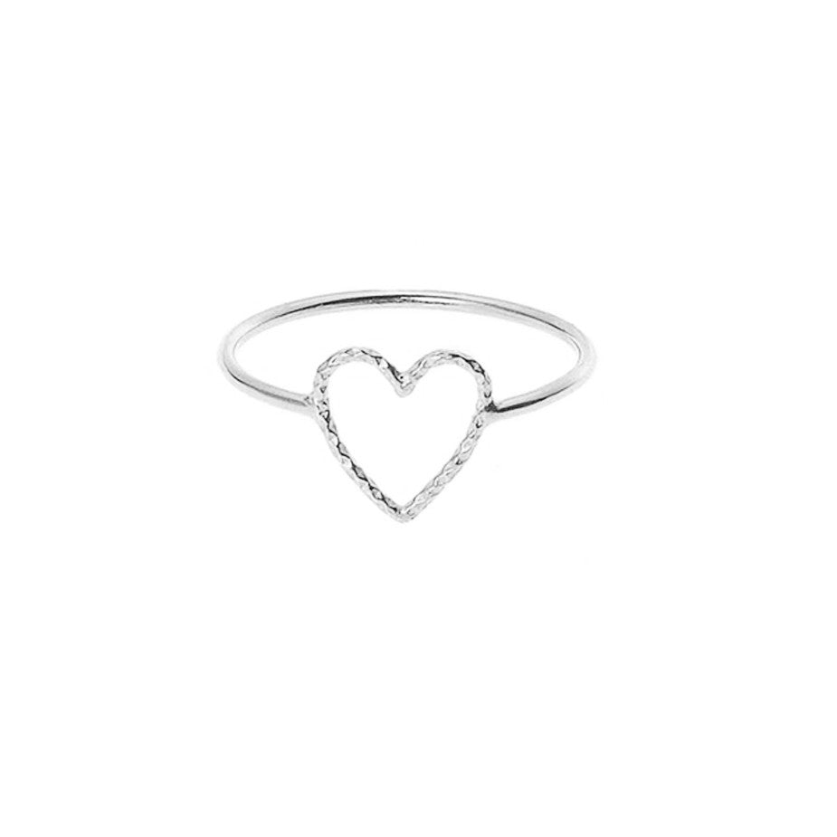Love Me Tender ring in silver with textured cut out heart sits prettily on your finger.
