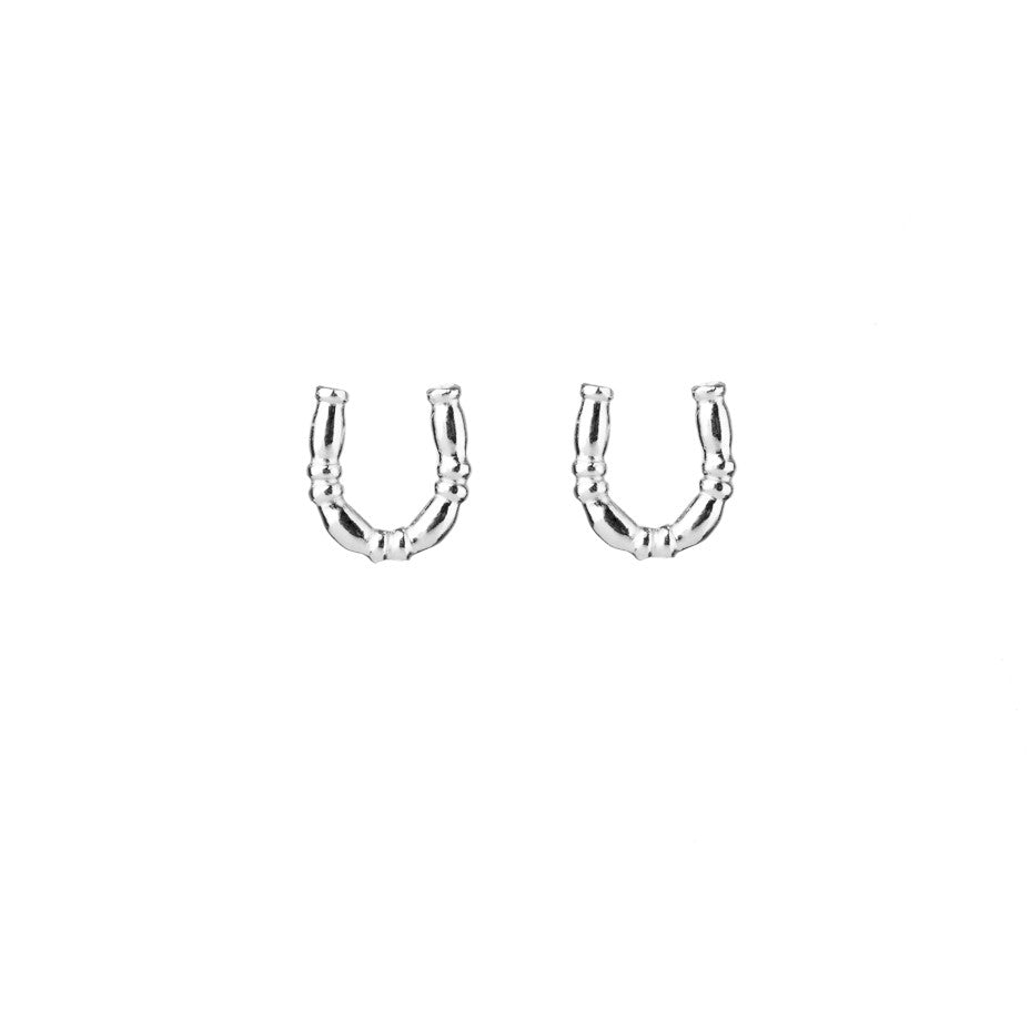 Lucky Horseshoe Stud earrings in silver, featuring little horseshoes made from our equine bridle wire.
