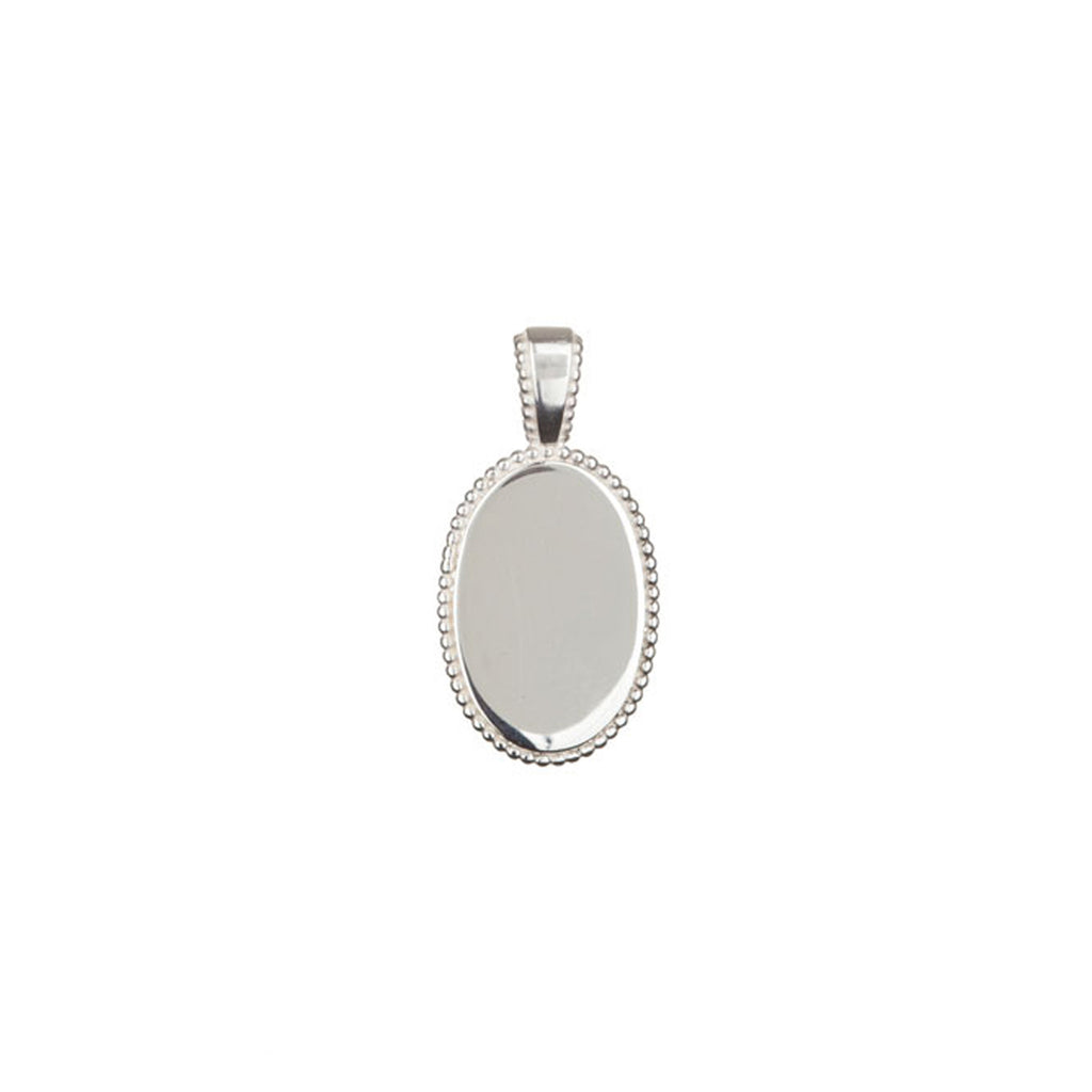 Mindful Oval Disc charm in silver, featuring a beautiful beaded oval shape.