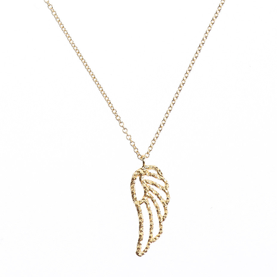 Mini Angel Wing necklace in gold, made from our signature sparkling diamond cut wire.