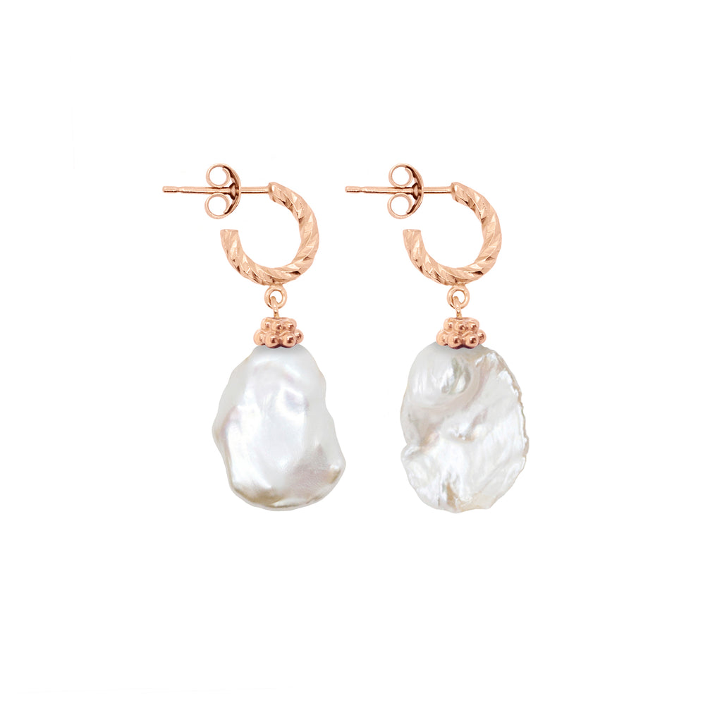Moon Nuggets Freshwater Pearl Earrings - Rose Gold