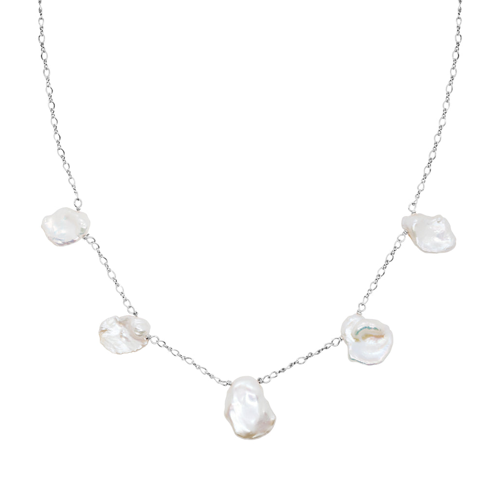 Moon Nuggets Fresh Water Pearl Necklace - Silver