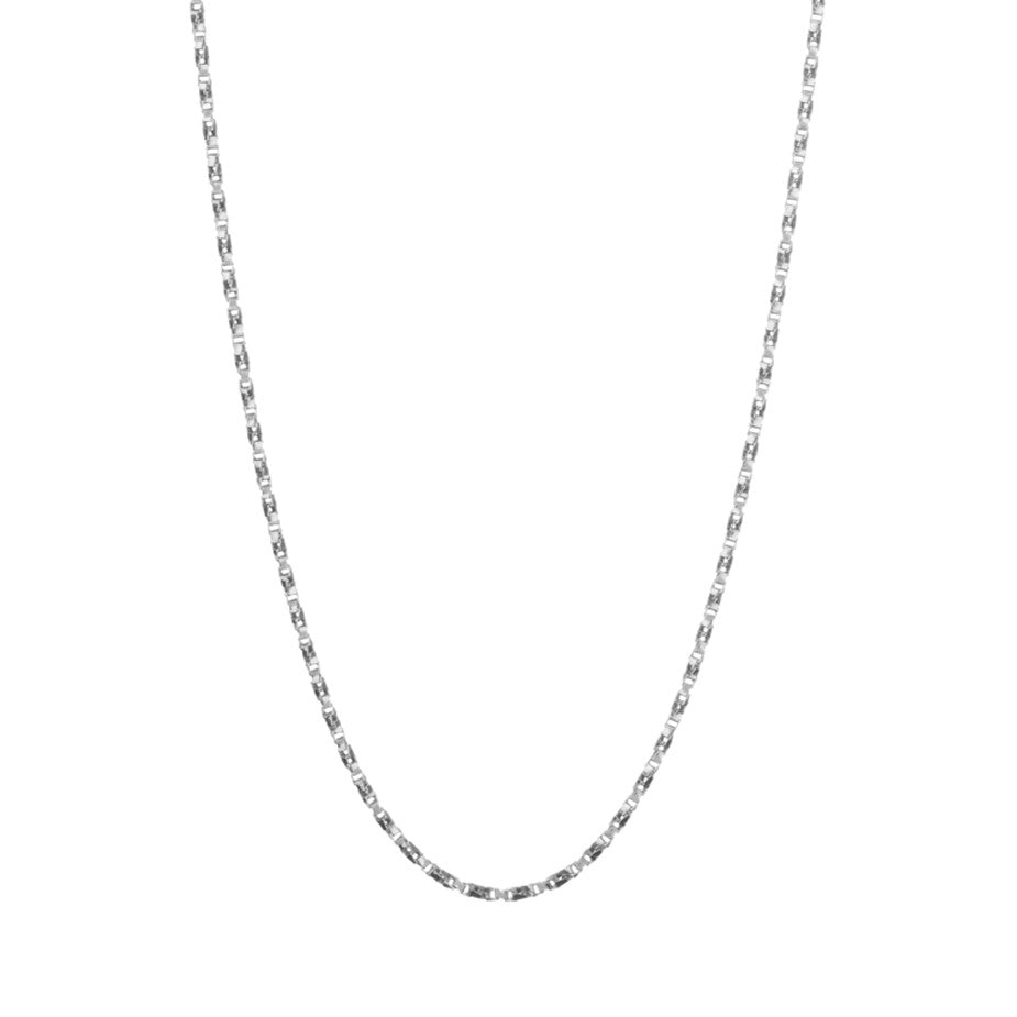 Regal Twist Chain in silver, made from twisted square links that give it a slinky feeling.