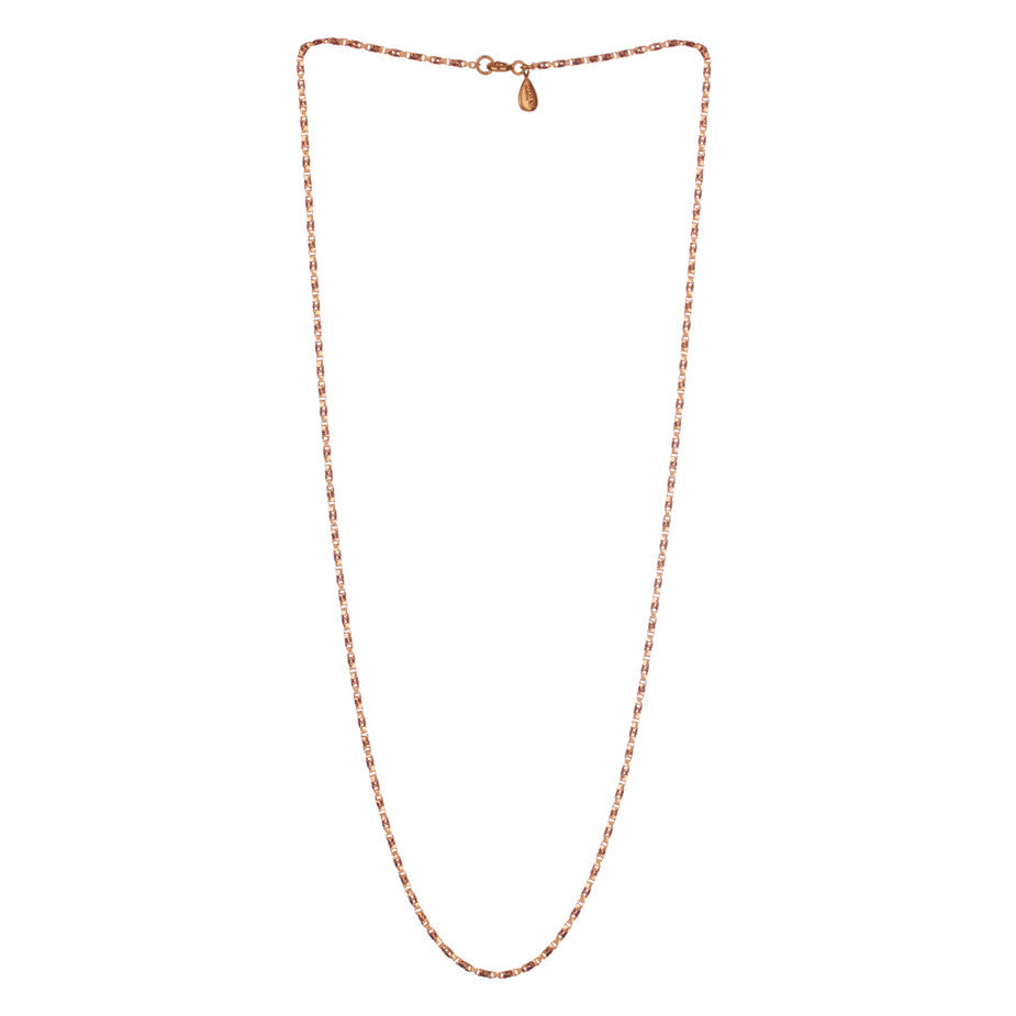 Regal Twist Chain in rose gold, made from twisted square links that give it a slinky feeling. Full view.