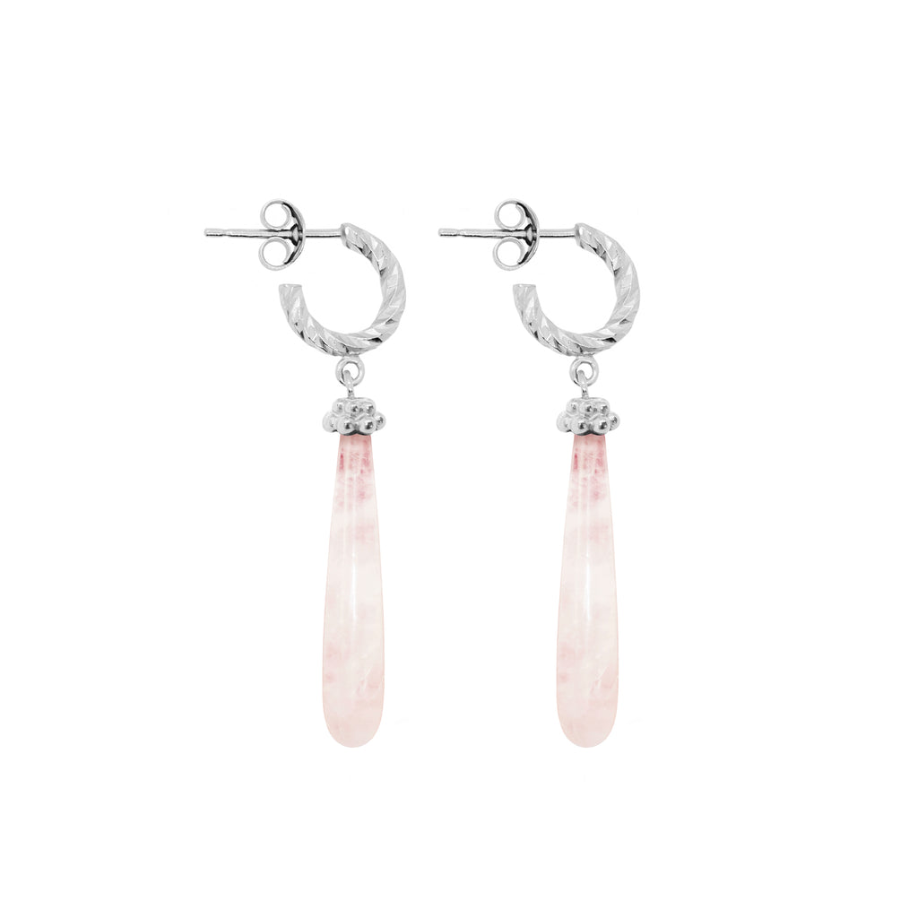 Drops of Love Rose Quartz Earrings - Silver