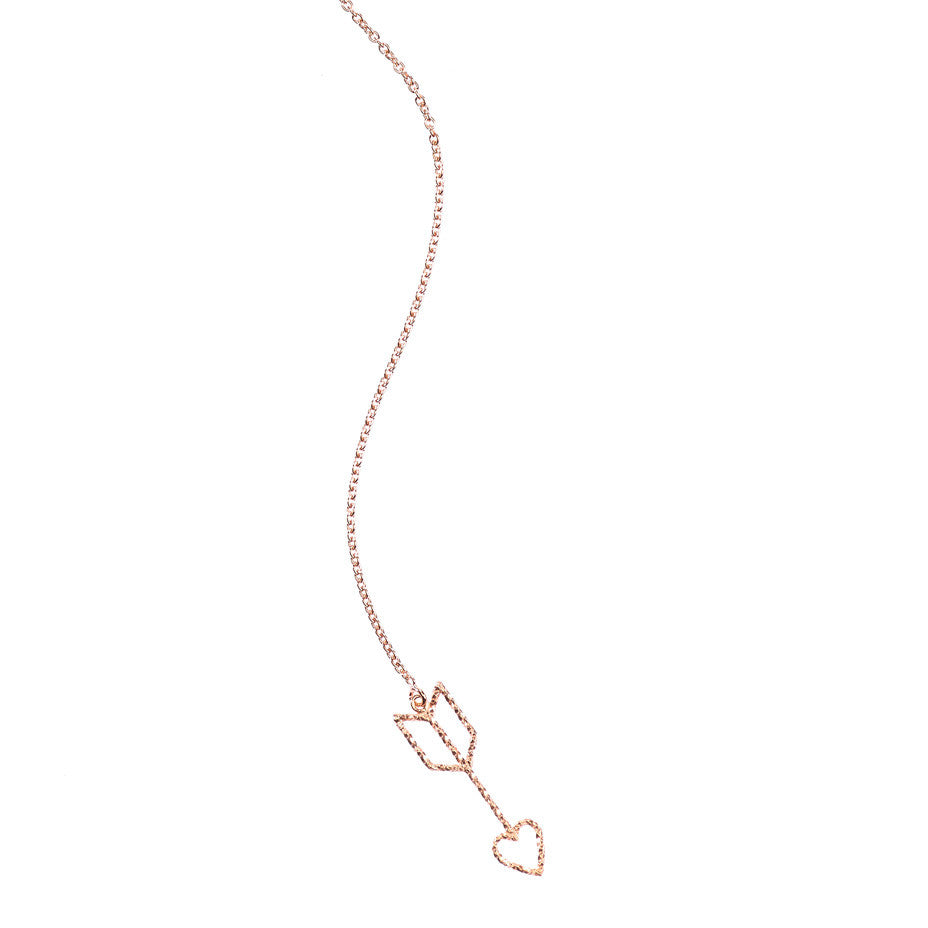 Arrow Of Love necklace in rose gold, featuring a delicate and sparkling heart and arrow design.