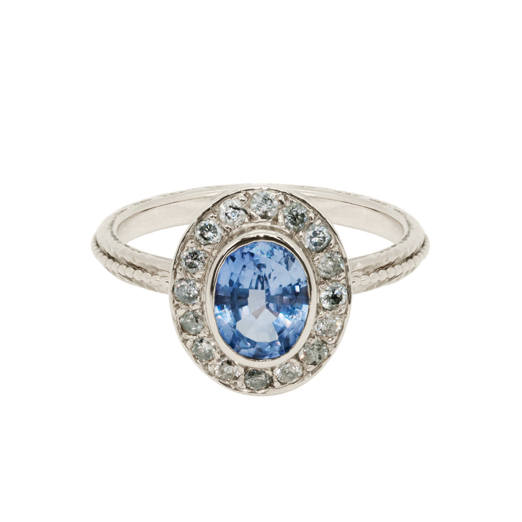 Sapphire Engagement Ring With Stardust Diamond Halo