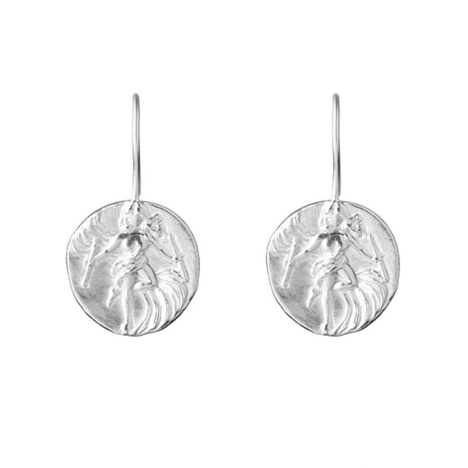 The Dancer earrings, inspired by the dancing lady found on The World tarot card.