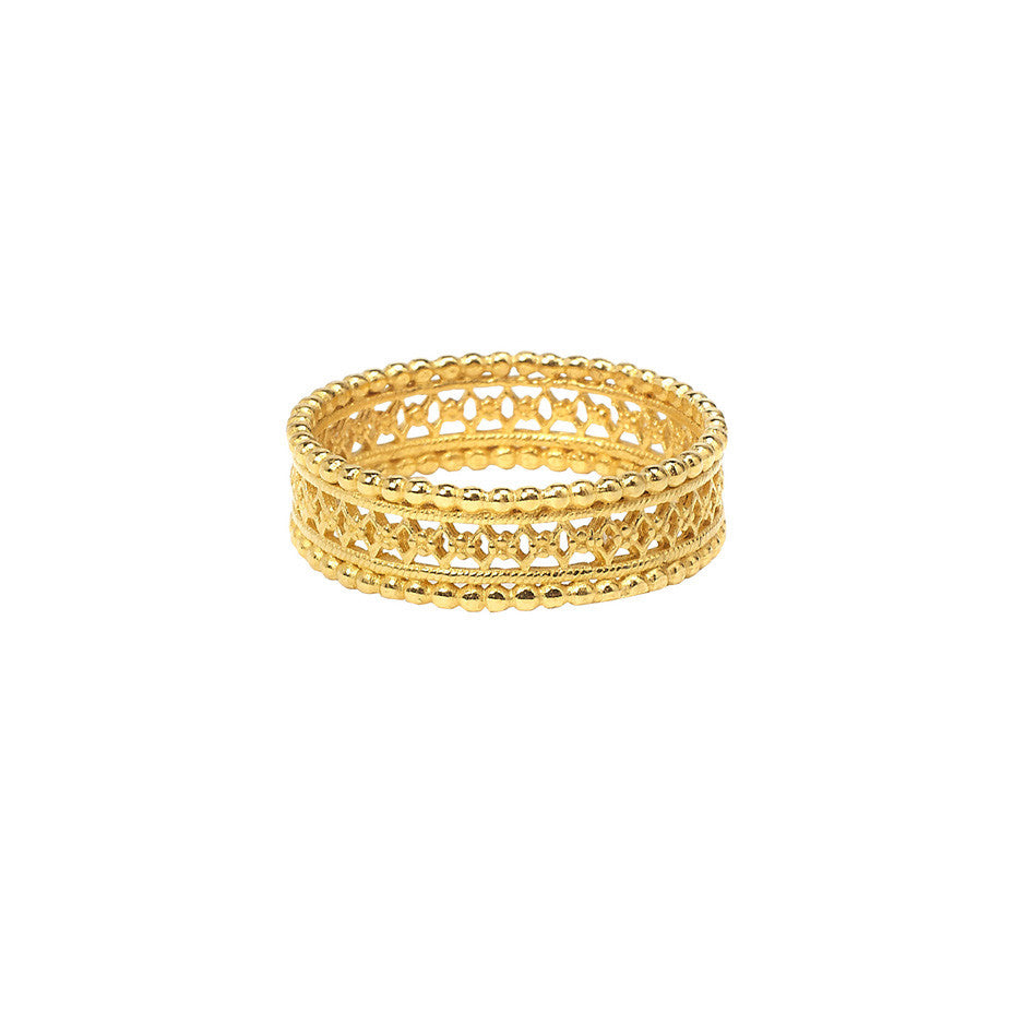 The Ancient ring in gold, featuring an intricate lace design.